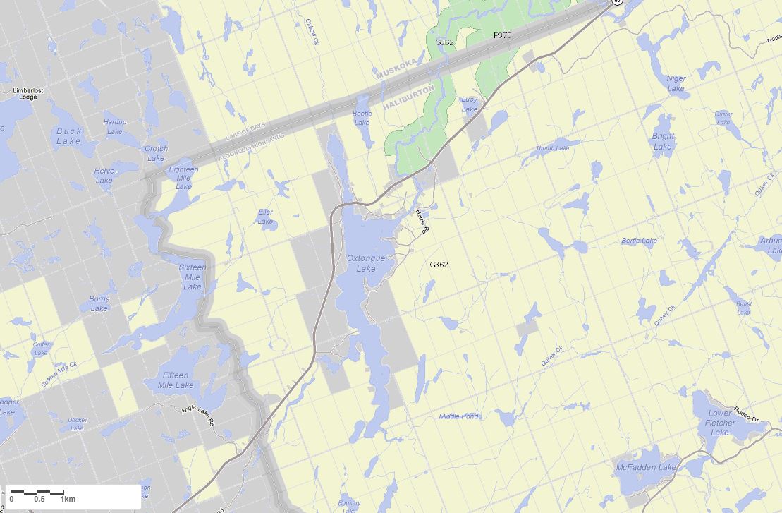 Crown Land Map of Oxtongue Lake in Municipality of Algonquin Highlands and the District of Haliburton